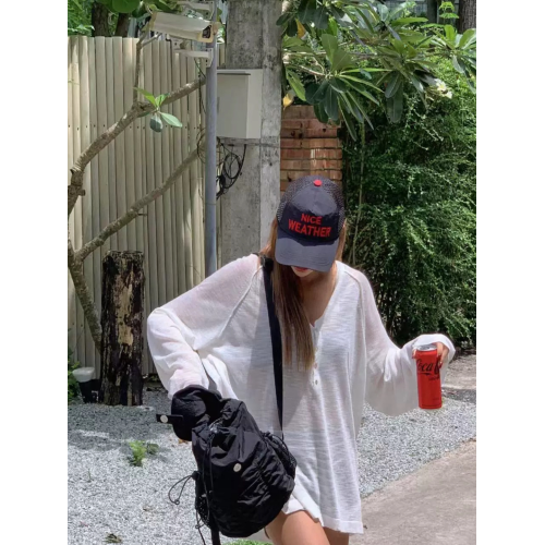 2025夏季新款小衆設計感微透寬松防曬T打底衫圓領針織衫慵懶上衣