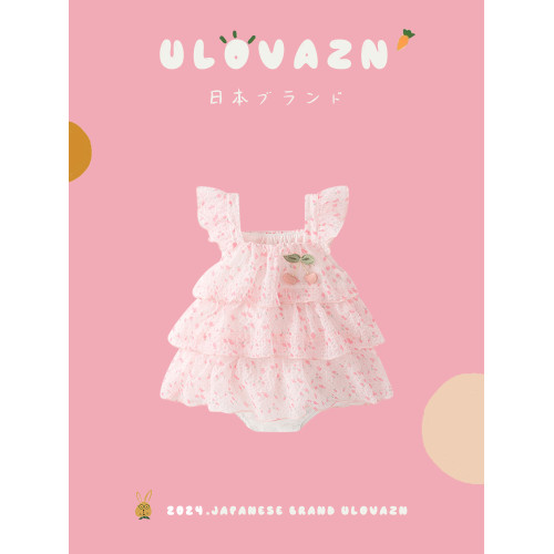 日本Ulovazn~嬰兒吊帶新生兒哈衣爬服寶寶短袖女寶公主風嬰兒裝