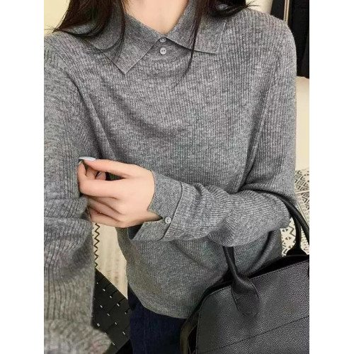 老錢風羊毛翻領針織衫女2025新款歐貨女裝時尚polo領打底衫潮毛衣