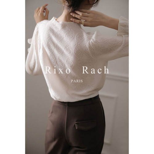 Rixo Rach新款半高領喇叭袖設計感蕾絲打底衫女針織長袖洋氣上衣