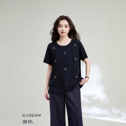2025新款馳爽大碼女裝胖mm顯瘦遮肚上衣時尚百搭短袖打底衫中老年