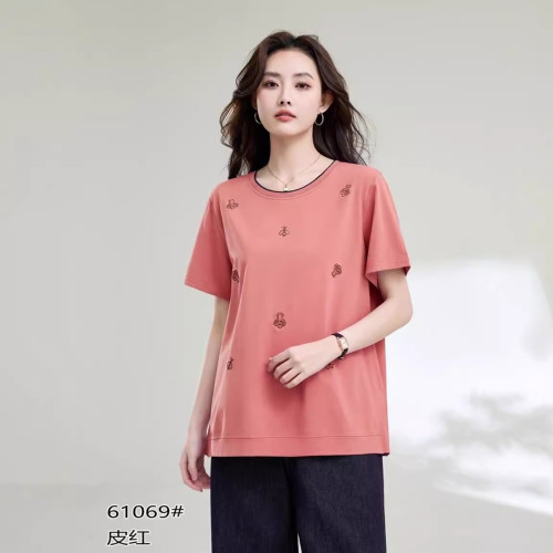 2025新款馳爽大碼女裝胖mm顯瘦遮肚上衣時尚百搭短袖打底衫中老年