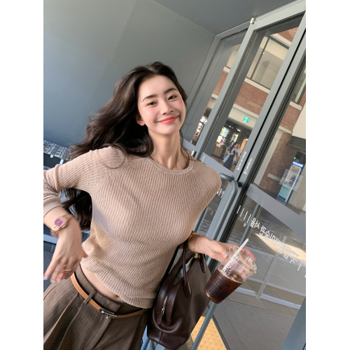 DORACTR 通勤！圓領長袖針織衫女修身顯瘦內搭打底衫早秋新款