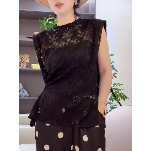 2026夏季款黑色大碼女裝胖MM鏤空蕾絲衫可露麗穿搭打底衫遮肉上衣