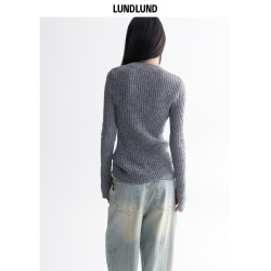LUNDLUND 紙片人慵懶開衩袖針織打底衫女春夏百搭V領顯瘦長袖上衣