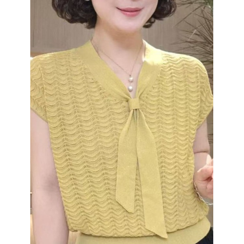 2025夏季新款女裝紅色V領短袖毛針織衫女寬松套頭打底衫時尚洋氣
