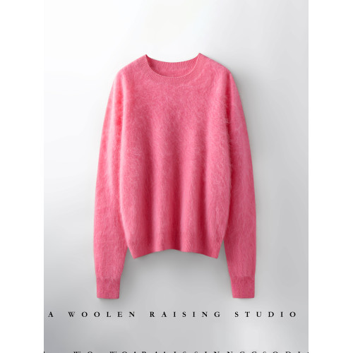 秋冬新款羊毛拉絨羊毛衫女圓領寬松慵懶風毛衣百搭羊絨針織打底衫