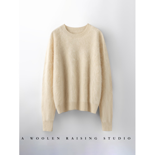 秋冬新款羊毛拉絨羊毛衫女圓領寬松慵懶風毛衣百搭羊絨針織打底衫