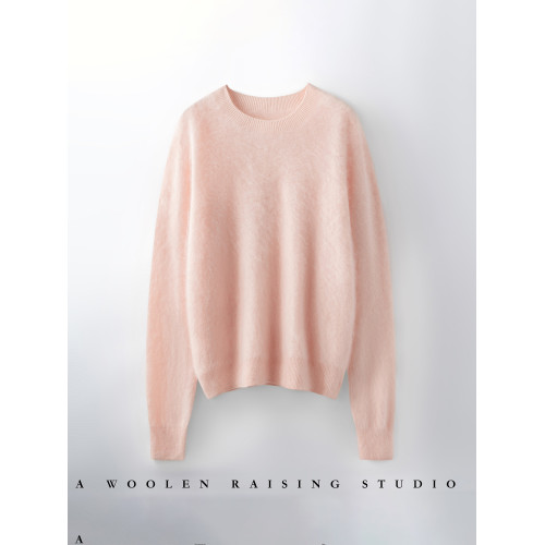 秋冬新款羊毛拉絨羊毛衫女圓領寬松慵懶風毛衣百搭羊絨針織打底衫