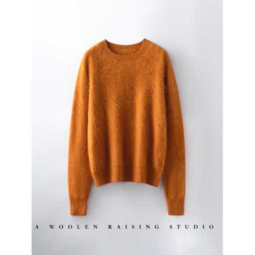 秋冬新款羊毛拉絨羊毛衫女圓領寬松慵懶風毛衣百搭羊絨針織打底衫