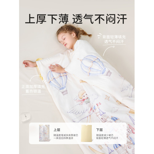 兒童防踢被中大童春夏貢緞睡袋被神器春夏薄款可拆洗睡袋母嬰級