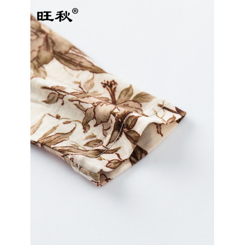 精紡100%羊毛打底衫女外穿半高領針織衫內搭薄款媽媽裝印花羊毛衫