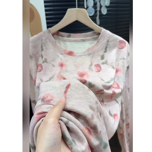 歐貨高級感粉色玫瑰花打底衫女2025夏季新款小衆設計寬鬆顯瘦上衣