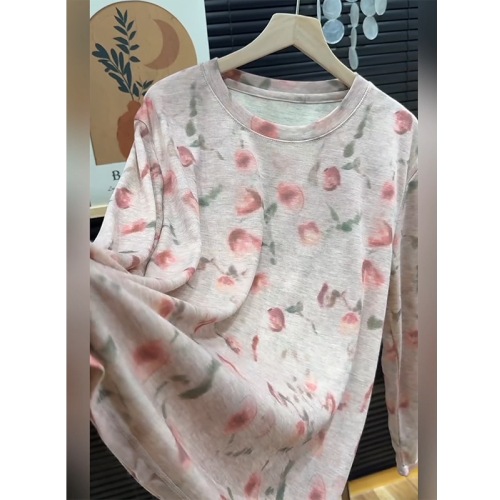 歐貨高級感粉色玫瑰花打底衫女2025夏季新款小衆設計寬鬆顯瘦上衣