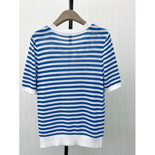 香●2025夏季新品 條紋針織打底衫女寬松休閒輕薄短袖上衣1335