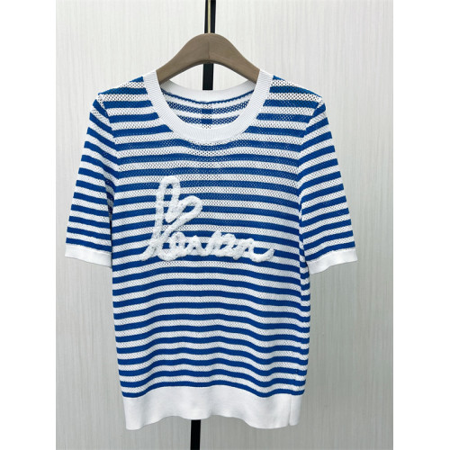 香●2025夏季新品 條紋針織打底衫女寬松休閒輕薄短袖上衣1335