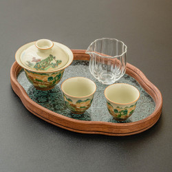 五彩山水玲瓏三才蓋碗旅行功夫茶具一壺兩杯戶外可攜式泡茶杯