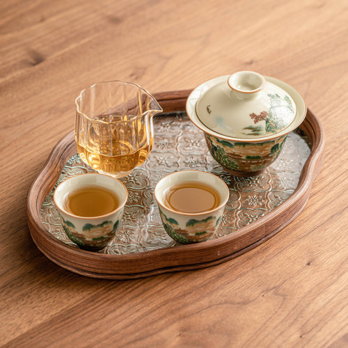 五彩山水玲瓏三才蓋碗旅行功夫茶具一壺兩杯戶外可攜式泡茶杯 五彩山水玲瓏三才蓋碗旅行功夫茶具一壺兩杯戶外可攜式泡茶杯