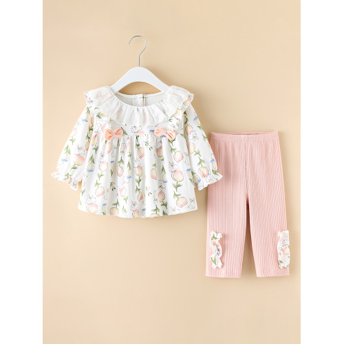 0-6嵗A類純棉兩件套分體寶寶衣服春秋款童裝女小香風嬰兒裝一嵗女