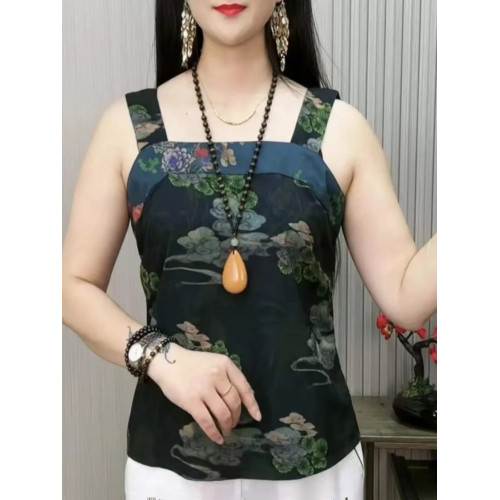 媽媽裝夏大碼雙面雙穿雙花色花羅背心中年國風復古提花吊帶打底衫