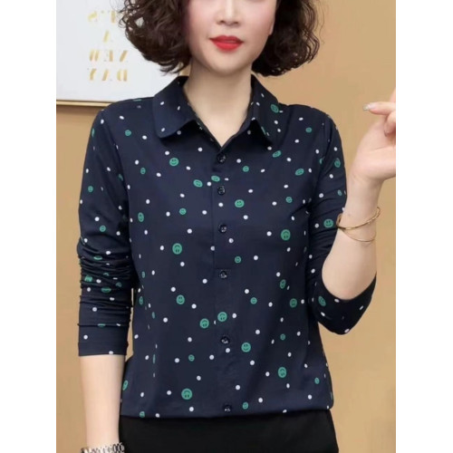 時尚媽媽裝圓點襯衫女2025春夏款中老年女裝長袖襯衣百搭翻領上衣