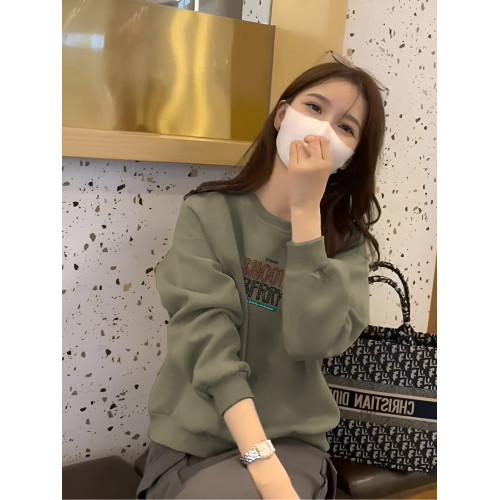 藏藍色圓領衛衣女2025新款爆款秋冬套頭寬松打底衫小個子短款上衣