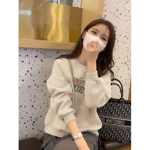 藏藍色圓領衛衣女2025新款爆款秋冬套頭寬松打底衫小個子短款上衣