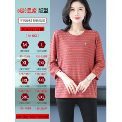 秋季媽媽裝桑蠶絲圓領針織上衣女新款七分袖加肥特大碼休閒打底衫