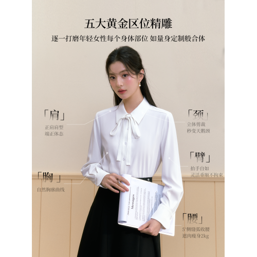 Miss Burde雪紡藍色襯衫蝴蝶結正裝答辯套裝女秋冬季打底襯衣內搭 Miss Burde雪紡藍色襯衫蝴蝶結正裝答辯套裝女秋冬季打底襯衣內搭