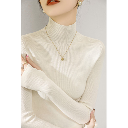 冬季新款高領長袖內搭打底衫2024年時尚洋氣套手指設計修身上衣女