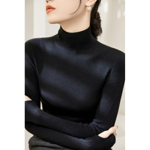 冬季新款高領長袖內搭打底衫2024年時尚洋氣套手指設計修身上衣女