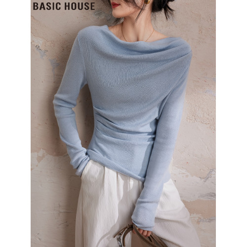Basic House/百家好一字肩蕩領內搭針織毛衣打底衫女2025春季新款