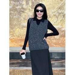 麥芽Mayya Plus 簡約繙領套頭黑色針織上衣女裝內搭可外穿打底衫