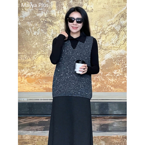 麥芽Mayya Plus 簡約繙領套頭黑色針織上衣女裝內搭可外穿打底衫