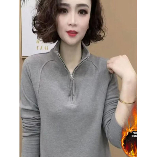 時尚女裝立領一體絨保暖打底衫秋冬2024新款洋氣遮肚加絨氣質小衫