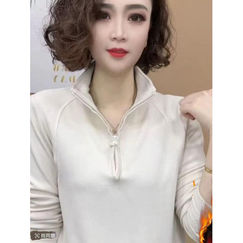 時尚女裝立領一體絨保暖打底衫秋冬2024新款洋氣遮肚加絨氣質小衫