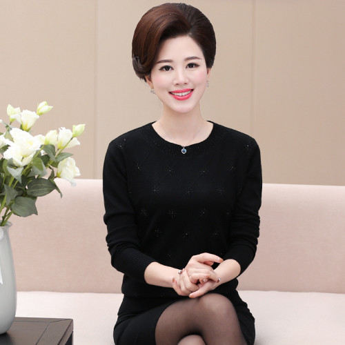 秋冬新款中老年女裝羊毛衫長袖上衣寬松媽媽裝春裝打底衫中年毛衣