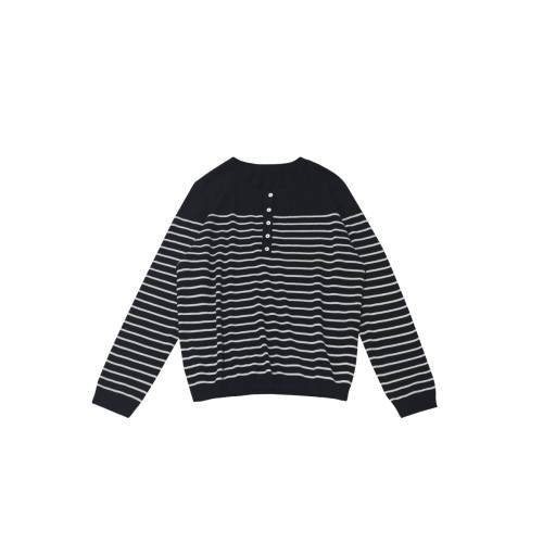 三吋時光3507經典條紋針織衫 黑白套頭圓領羊毛打底衫女春秋長袖