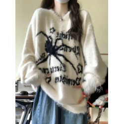 仿水貂絨蜘蛛毛衣女秋冬季高中初中學生女孩寬松軟糯慵懶風打底衫