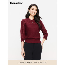 珂萊蒂爾2025春季新款純色提花羊毛衫女通勤針織衫打底衫毛衣薄款