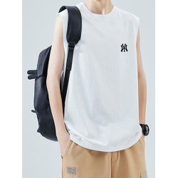 夏季100%純棉無袖t恤男青少年潮牌背心打底上衣休閒健身籃球運動