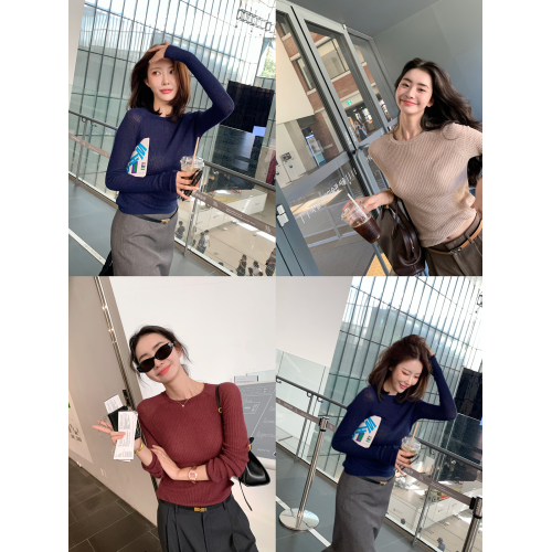ISABELLA 通勤 早秋新款圓領長袖針織衫女修身顯瘦內搭打底衫