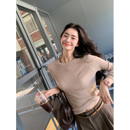 ISABELLA 通勤 早秋新款圓領長袖針織衫女修身顯瘦內搭打底衫