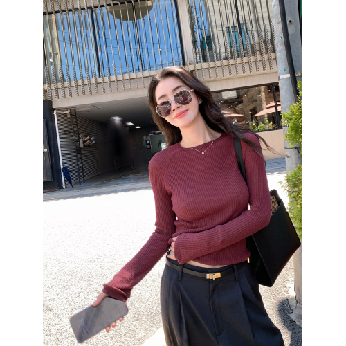 ISABELLA 通勤 早秋新款圓領長袖針織衫女修身顯瘦內搭打底衫