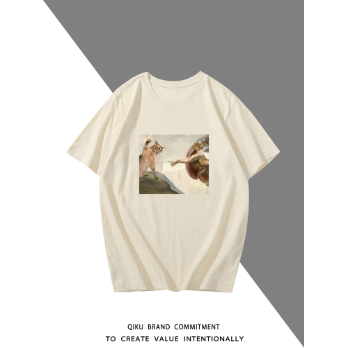 上帝之手T恤油畫短袖惡搞貓貓咪半袖衫神話背心體恤打底衫衣服潮