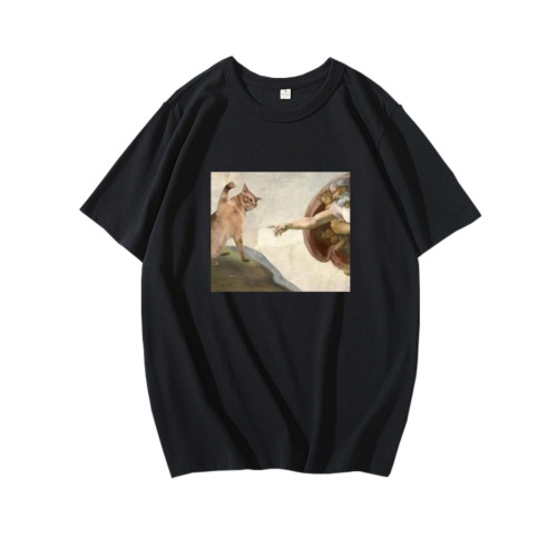 上帝之手T恤油畫短袖惡搞貓貓咪半袖衫神話背心體恤打底衫衣服潮