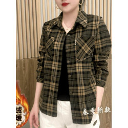 洋氣媽媽裝格子襯衫女2026春季女士繙領長袖打底衫百搭減齡上衣