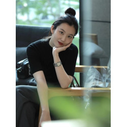 CLAUDIE HOME正肩修身短袖女夏薄款半高領打底衫春秋中袖內搭上衣