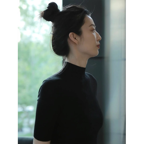 CLAUDIE HOME正肩修身短袖女夏薄款半高領打底衫春秋中袖內搭上衣