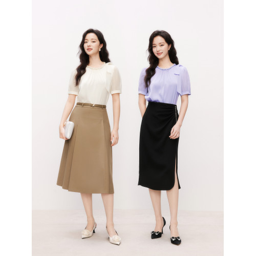 koradior珂萊蒂爾2025年夏季新款舒適拼接透氣雪紡衫女休閒小衫